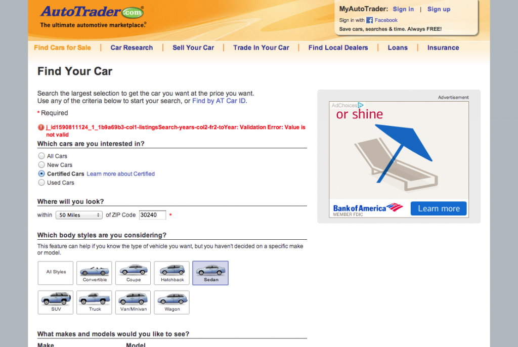 Auto Trader Error Message